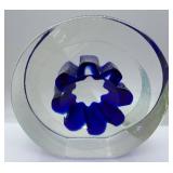 Steve Correia Blue Glass Flower in Clear Crystal 3.25" Height