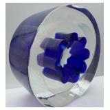 Steve Correia Blue Glass Flower in Clear Crystal 3.25" Height