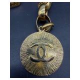 Chanel Gold Tone Chain Belt 48" CC Logo Pendant Vintage