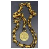 Chanel Gold Tone Chain Belt 48" CC Logo Pendant Vintage