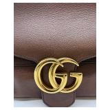 Gucci Brown Pebbled Leather Shoulder Bag - Gold GG Logo Closure
