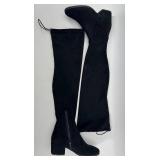 VANELI Black Suede Knee-High Boots - Side Zip, Block Heel - Size 7