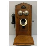 Antique Oak Wall Phone With All Components