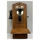Antique Oak Wall Phone With All Components