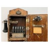 Antique Oak Wall Phone With All Components