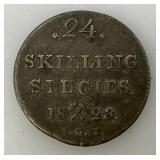 VERY RARE SILVER 1823 Norway 24 Skilling Carl XIV Johan