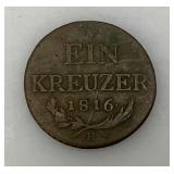 1816 Austria One Kreuzer Coin