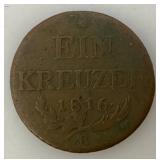 1816 Austria One Kreuzer Coin