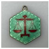 STERLING SILVER David Anderson LIBRA Green Red Balance Scale Enamel Pendant 4.01 Grams