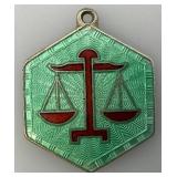 STERLING SILVER David Anderson LIBRA Green Red Balance Scale Enamel Pendant 4.01 Grams
