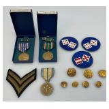 Vintage Military Metals One With Ribbon And One In Original Box & More