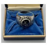 Antique Solid STERLING Oval Masonic Ring With Case 14.83 Grams Overall