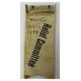 Misc. Vintage Collectible Ribbons Including 1899 New Richmond Cyclone Relief Committee, Red Cross Aid And More