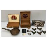 Vintage Silver Plated Box With Military Patches And More