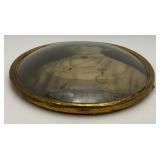 Antique Domed Glass Oval Picture Frame With Picture Of Woman 11" x 14"