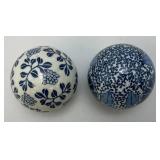 Vintage Chinese Porcelain 3" Orb Spheres Blue/White Floral Carpet Ball
