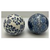 Vintage Chinese Porcelain 3" Orb Spheres Blue/White Floral Carpet Ball