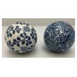Vintage Chinese Porcelain 3" Orb Spheres Blue/White Floral Carpet Ball