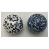 Vintage Chinese Porcelain 3" Orb Spheres Blue/White Floral Carpet Ball