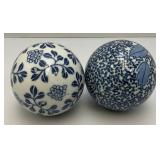 Vintage Chinese Porcelain 3" Orb Spheres Blue/White Floral Carpet Ball