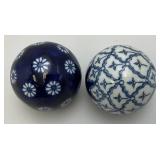 Vintage Chinese Porcelain 3" Orb Spheres Blue/White Floral Carpet Ball