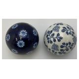 Vintage Chinese Porcelain 3" Orb Spheres Blue/White Floral Carpet Ball