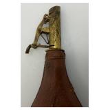 Antique CIVIL WAR Leather Black Powder Flask With Embossed Dog Theme