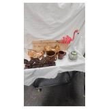 Stoneware Jar, Pitcher, chicken and flamingo décor