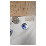 Paperweight Lot(4) with Vintage Bottle