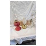 Lot of 3 Oil Lamps with glass chimneys