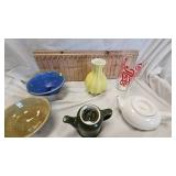 Tea Pots, Stoneware Bowls, Vase and Glass as Pictured