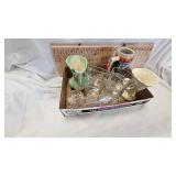 Vintage Lot, Crystal Paperweight, Crystal Dish, Glass Cups, etc