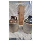 2-two tone crock jugs as pictured, no markings