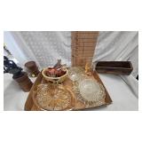 Watt Pottery Bowl, Wood Cheese Box, Vintage Glassware and Misc