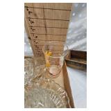 Watt Pottery Bowl, Wood Cheese Box, Vintage Glassware and Misc