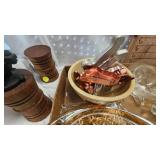 Watt Pottery Bowl, Wood Cheese Box, Vintage Glassware and Misc