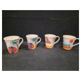 Four Collectible PIER 1 Ceramic Mugs, Made in Italy, Hand-Painted with a Beach Theme