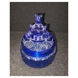 Vintage L.E. Smith Clear Blue Cobalt Glass Powder Jar/Dish - 3 SCOTTIES SCOTTYS