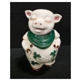Vintage Shawnee Pottery "Smiley" Pig Cookie Jar Featuring a Shamrock Design
