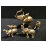Set of 5 Brass Elephants