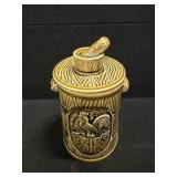 Vintage Olive Green Ceramic Rooster Weathervane Cookie Jar (Butter Churn Style)