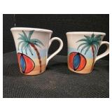 Four Collectible PIER 1 Ceramic Mugs, Made in Italy, Hand-Painted with a Beach Theme
