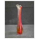 Vintage Stretch Art Glass Vase Cranberry Amberina Red to Clear