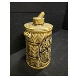 Vintage Olive Green Ceramic Rooster Weathervane Cookie Jar (Butter Churn Style)