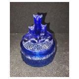 Vintage L.E. Smith Clear Blue Cobalt Glass Powder Jar/Dish - 3 SCOTTIES SCOTTYS