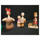 Vintage Russian (cloth) Rag Doll, and 3 small Hand-Carved Russian Doll Trinkets