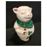 Vintage Shawnee Pottery "Smiley" Pig Cookie Jar Featuring a Shamrock Design