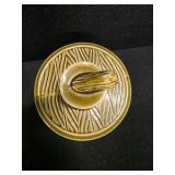 Vintage Olive Green Ceramic Rooster Weathervane Cookie Jar (Butter Churn Style)