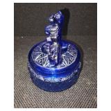 Vintage L.E. Smith Clear Blue Cobalt Glass Powder Jar/Dish - 3 SCOTTIES SCOTTYS