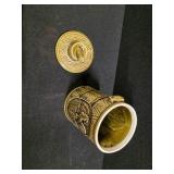 Vintage Olive Green Ceramic Rooster Weathervane Cookie Jar (Butter Churn Style)